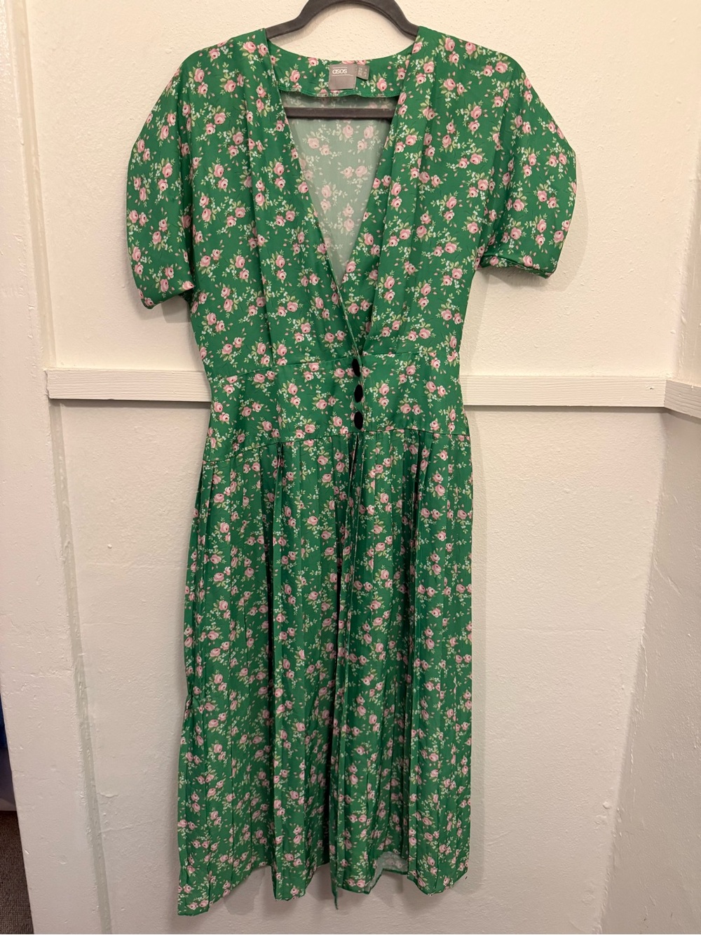 ASOS Green Midi Dress with Pink Floral Print